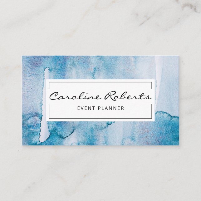 Elegant Blue Light Watercolor Simple Custom Business Card (Front)