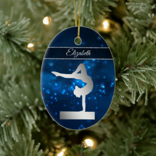 Elegant Blue Lights Silver Balance Beam Gymnast Ceramic Ornament