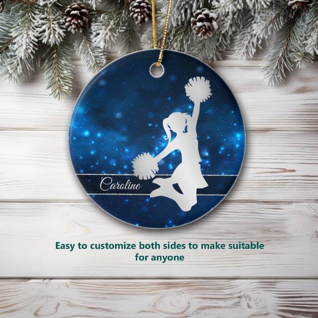 Elegant Blue Lights Silver Cheerleader Metal Ornament (Creator Uploaded)