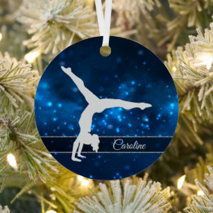 Elegant Blue Lights Silver Gymnast Metal Ornament