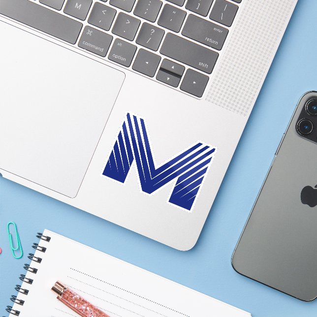 Elegant Blue Line Letter M  (Laptop w/ iPhone)
