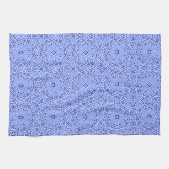 Elegant Blue Liquid Mandala Art Pattern Kitchen Towel (Horizontal)