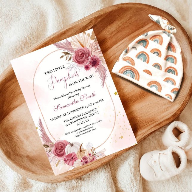 Elegant Blue  Little Pumpkin Twin Girl Baby Shower Invitation (Creator Uploaded)