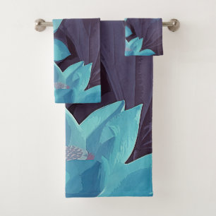 Elegant Blue Lotus Acrylic Artwork Bath Towel Set