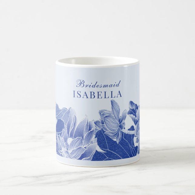 Elegant Blue Lotus Floral Wedding Gift Bridesmaid  Coffee Mug (Center)