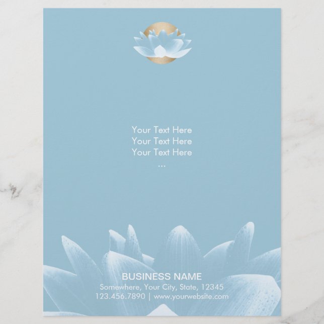 Elegant Blue Lotus & Gold Sun Light Blue Flyer (Front)
