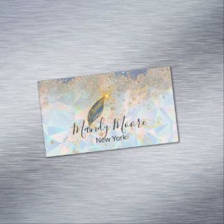 Elegant Blue & Luxurious Gold Watercolor Floral Magnetic Business Card