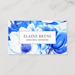 Elegant Blue Magnolia Watercolor Floral   Business Card