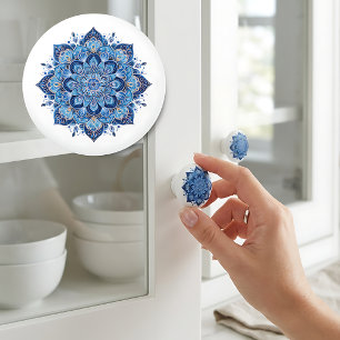 Elegant Blue Mandala Ceramic Knob