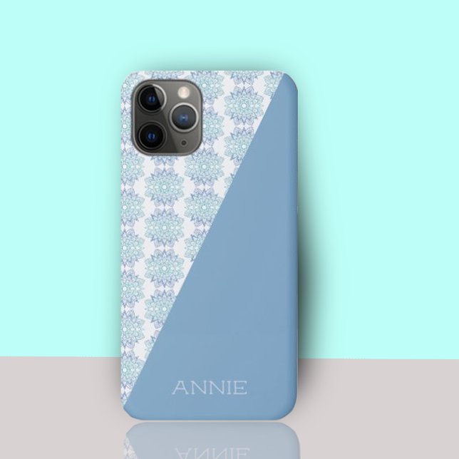 Elegant Blue Mandala Pattern on White Name Case-Mate iPhone Case (Elegant Blue Mandala Pattern on White Name Case-Mate iPhone Case)