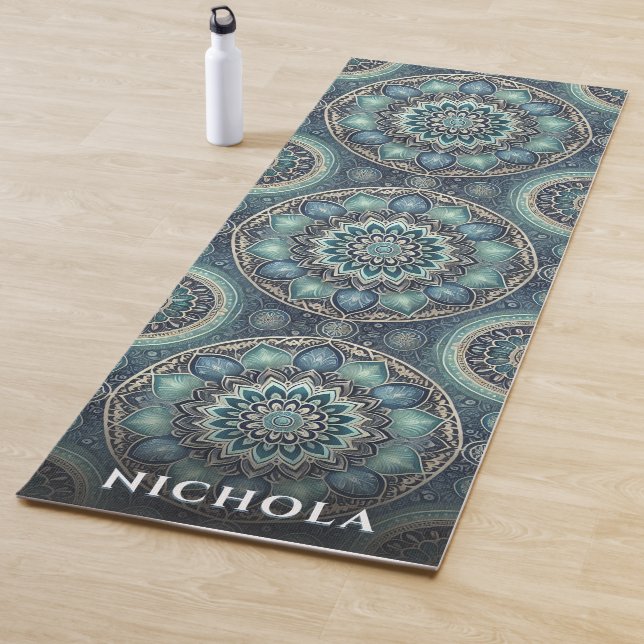 Elegant Blue Mandala Pattern Personalized  Yoga Mat (In Situ)