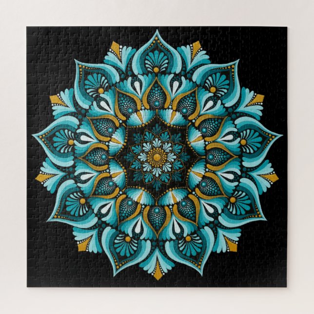 Elegant Blue Mandala | Sacred Geometry Boho | Zen Jigsaw Puzzle (Vertical)