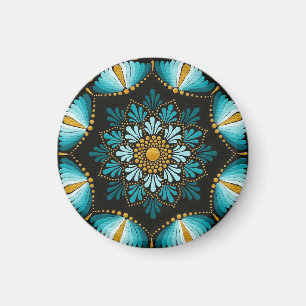 Elegant Blue Mandala   Sacred Geometry Boho   Zen Magnet
