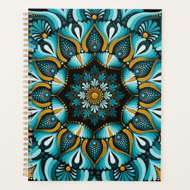 Elegant Blue Mandala | Sacred Geometry Boho | Zen Planner (Front)