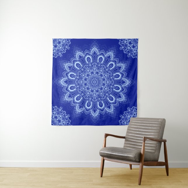 Elegant Blue Mandala Tapestry (In Situ)