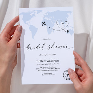 Elegant Blue Map Travel Adventure Bridal Shower Invitation