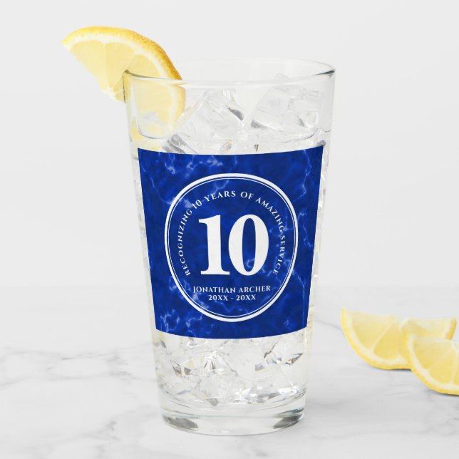 Elegant Blue Marble 10 Years Work Anniversary Glass (Front Ice)