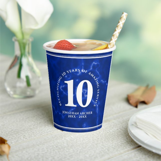 Elegant Blue Marble 10 Years Work Anniversary Paper Cups (Insitu)