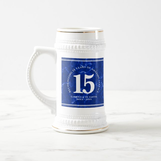 Elegant Blue Marble 15 Years Work Anniversary Beer Stein (Left)