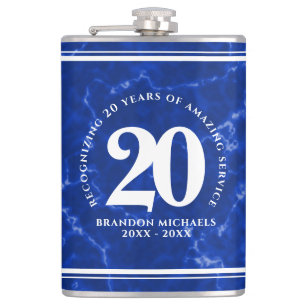 Elegant Blue Marble 20 Years Work Anniversary Hip Flask