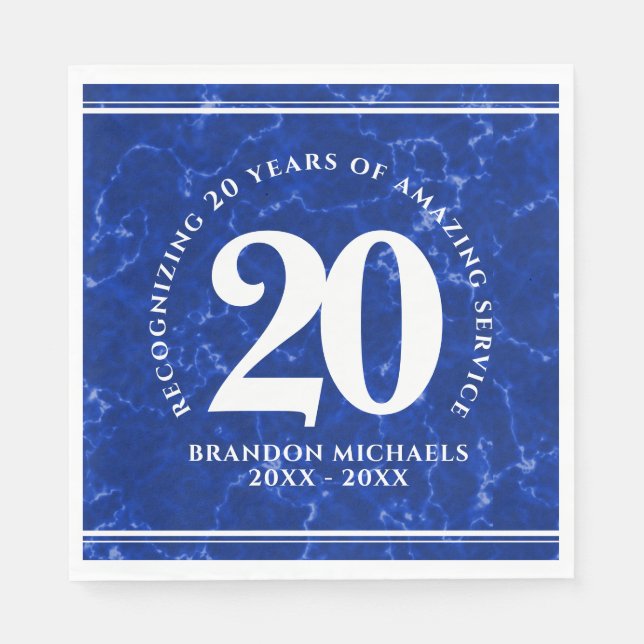 Elegant Blue Marble 20 Years Work Anniversary Napkin (Front)