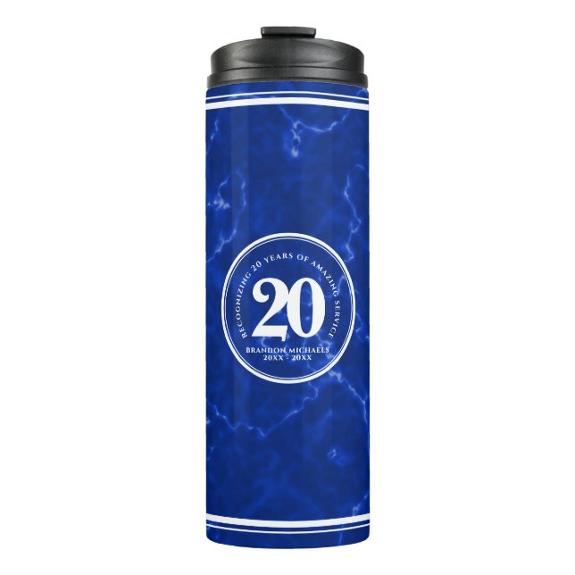 Elegant Blue Marble 20 Years Work Anniversary Thermal Tumbler (Front)