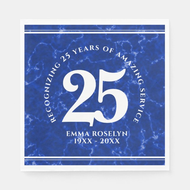 Elegant Blue Marble 25 Years Work Anniversary Napkin (Front)