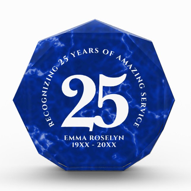 Elegant Blue Marble 25 Years Work Anniversary Photo Block (Front)