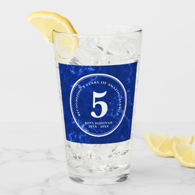 Elegant Blue Marble 5 Years Work Anniversary Glass (Front Ice)