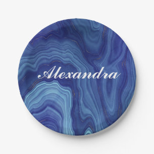 Elegant Blue Marble Agate Party Paper Plates