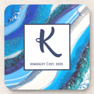 Elegant Blue Marble Geode Agate Abstract Family   Coaster