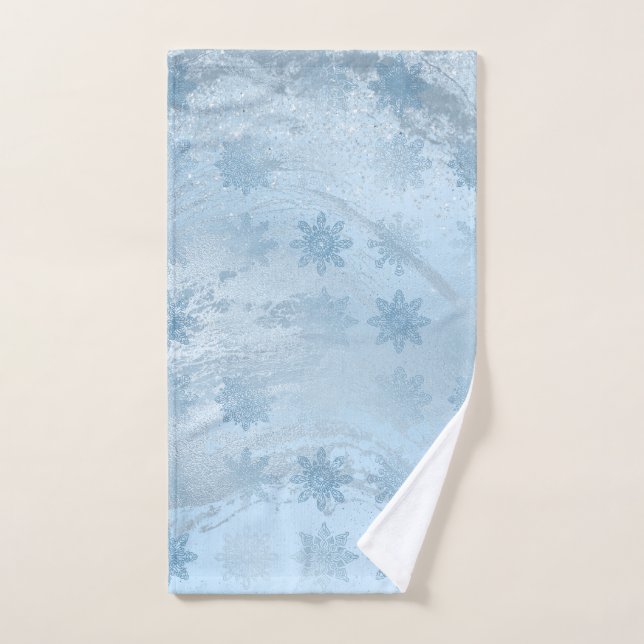 Elegant blue marble glitter snowflake pattern hand towel (Hand Towel)