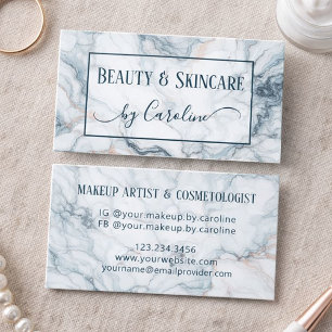Elegant Blue Marble Makeup Artist & Hair Stylist Business Card