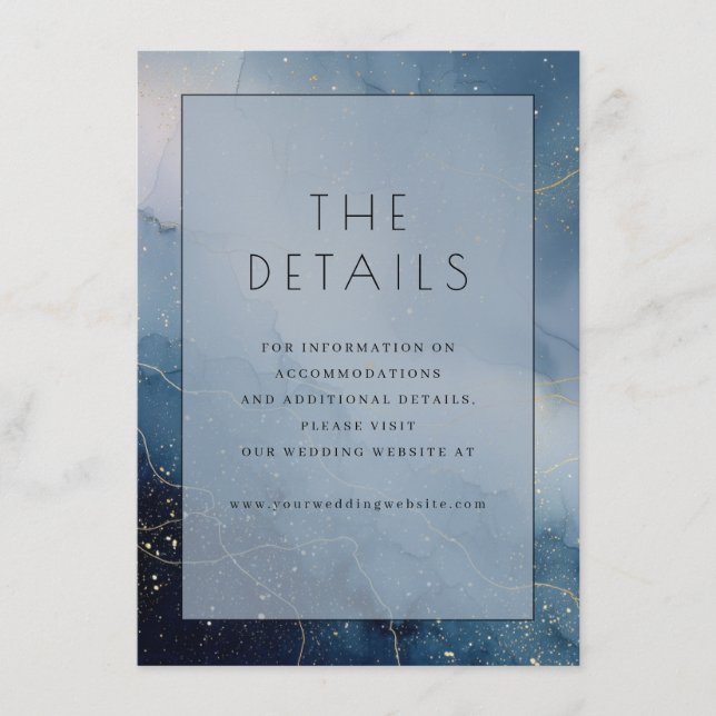 Elegant Blue Marbled Details Enclosure Card (Front)