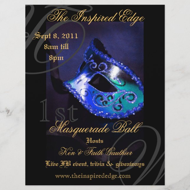 Elegant Blue Masquerade Ball Party Event Flyer (Front)