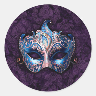Elegant Blue Masquerade Mask Classic Round Sticker