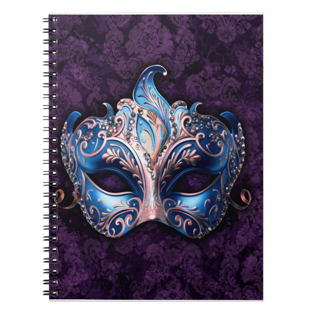 Elegant Blue Masquerade Mask Notebook (Front)
