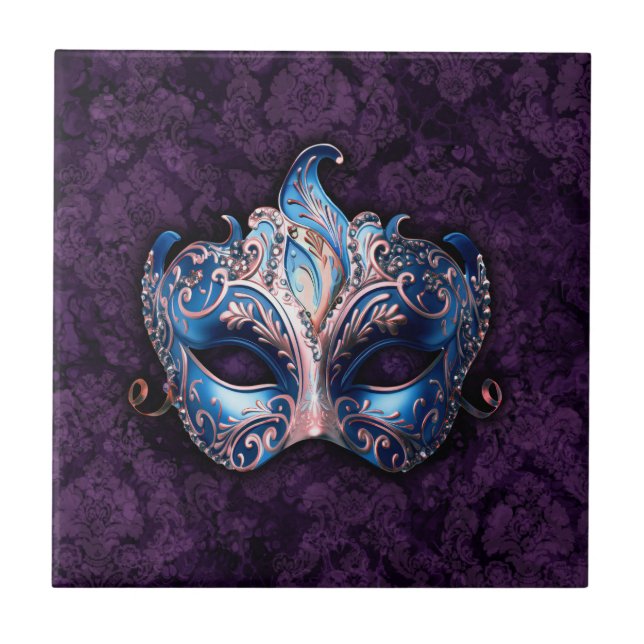 Elegant Blue Masquerade Mask Tile (Front)