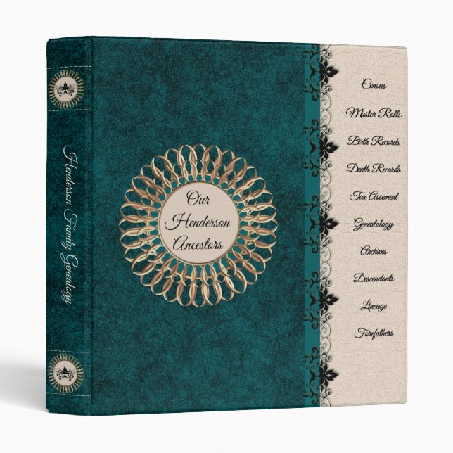 Elegant Blue Medallion Genealogy Binder (Front/Spine)