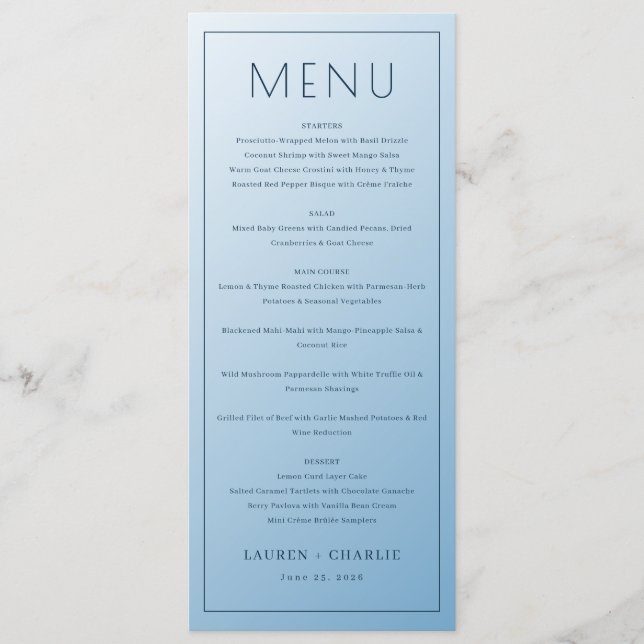 Elegant Blue Menu Template (Front)