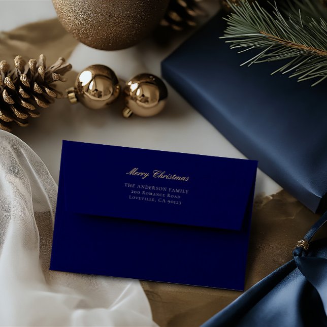Elegant Blue Merry Christmas Return Address Envelope (Elegant Blue Merry Christmas Return Address Envelope)
