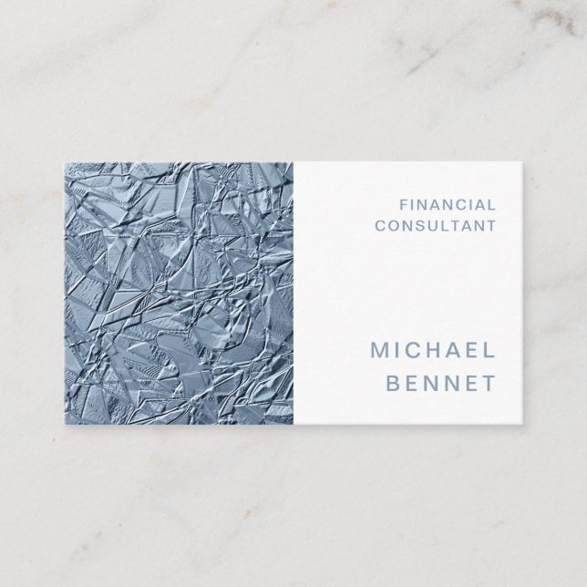 Elegant Blue Metallic Finance Consultant Business Card (Front)