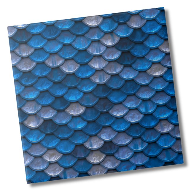 Elegant Blue Metallic Pattern Tile (Stylish Metallic Blue Mermaid Fish Scales Pattern ceramic tile)