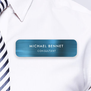Elegant Blue Metallic Professional Business Name Tag