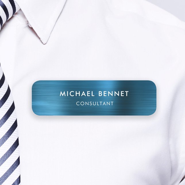 Elegant Blue Metallic Professional Business Name Tag (Elegant Blue Metallic Professional Business Name Tag)