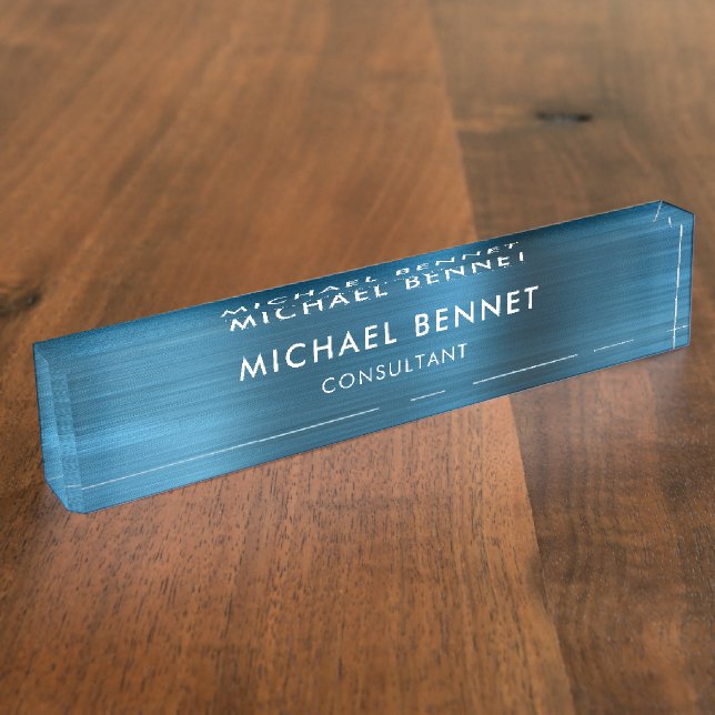 Elegant Blue Metallic Professional Business Nameplate (Side)