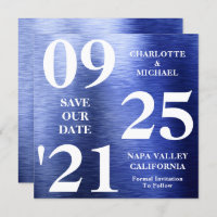 Elegant Blue Metallic Shimmer Modern Save The Date