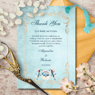 Elegant Blue Mexican Baroque Hummingbird Wedding Thank You Card