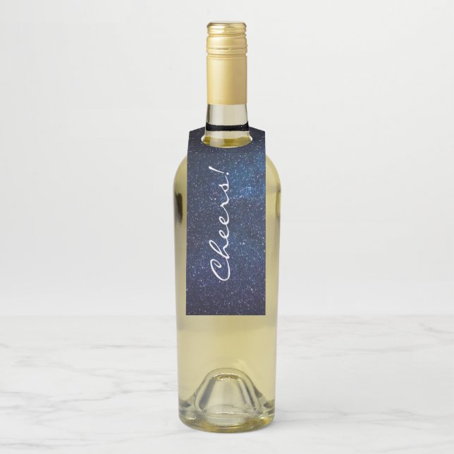Elegant Blue Milkyway Galaxy Texture Bottle Tag (On Bottle)
