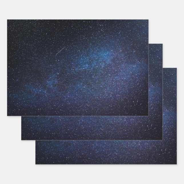 Elegant Blue Milkyway Galaxy Texture Wrapping Paper Sheet (Set)